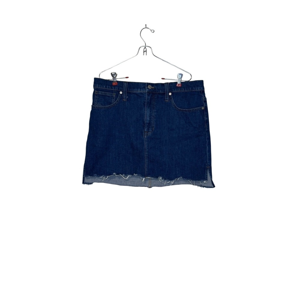 Madewell Women Skirt Straight Denim Split Side Raw Hem Mini Stretch Blue Size 32